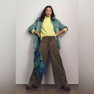 Vintage CAbi 100% Linen Wide Leg Drawstring Pants in Army Green size 0